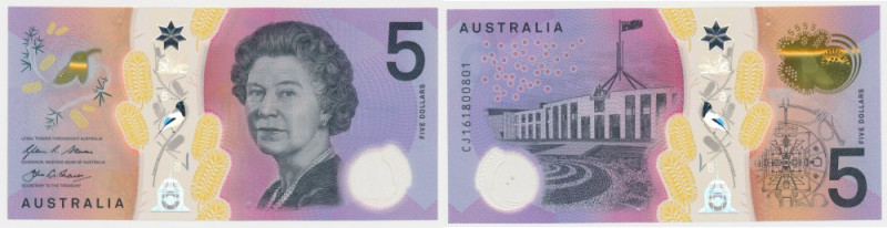 Australia, 5 Dollars 2016 Reference: Pick 62
Grade: UNC