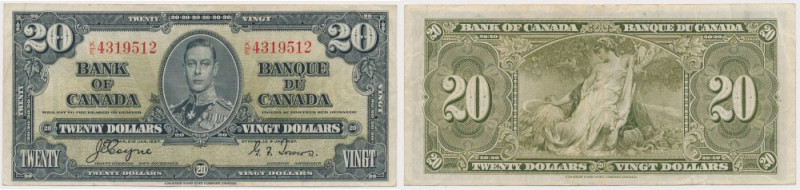 Canada, 20 Dollars 1937 Signatures:&nbsp;Coyne&nbsp;& Towers.
Reference: Pick 6...