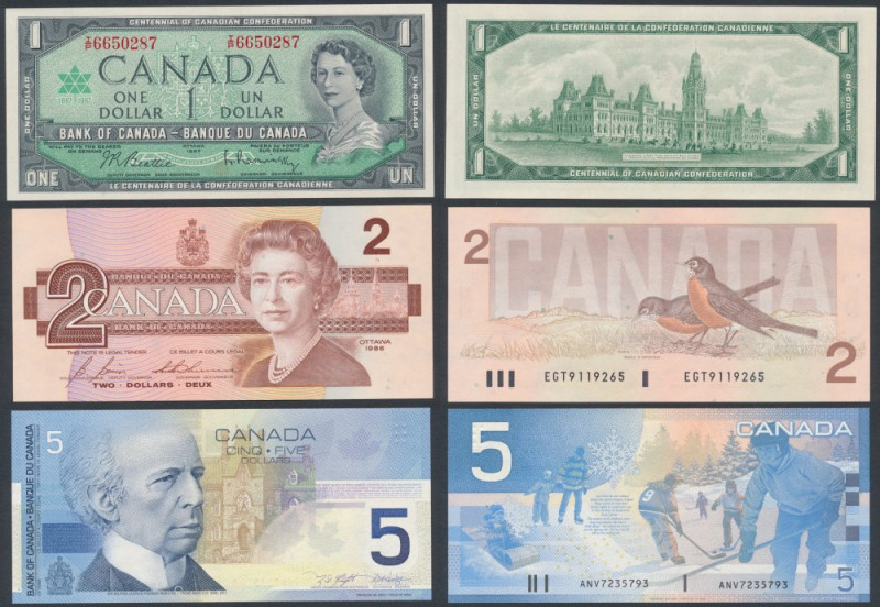 Kanada, 1, 2 & 5 Dollars 1967-2002 (3pcs) 5 dollars st.1/1- pozostałe st.1 

G...