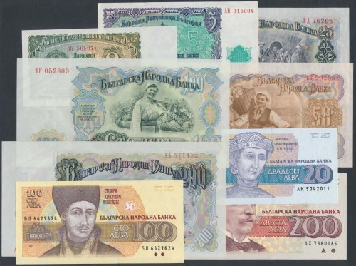 Bulgaria, set of banknotes 1951-1993 (9pcs) 25 leva 1951 st.2/2+; 50 leva 1951 s...