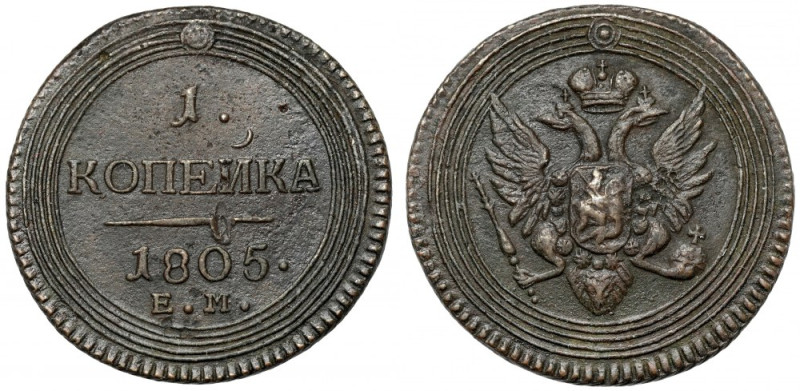 Rosja, Aleksander I, Kopiejka 1805 Reference: Bitkin 315 (R)
Grade: VF/VF+