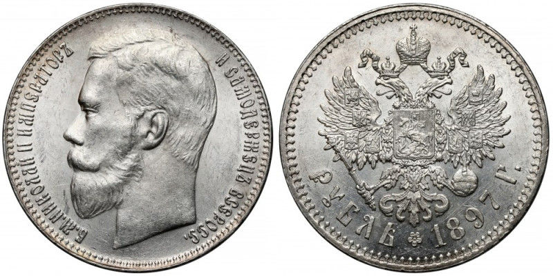 Rosja, Mikołaj II, Rubel 1897**, Bruksela Piękna moneta. 
Reference: Bitkin 203...