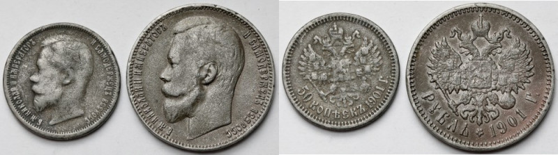 Rosja, Mikołaj II, 1 rubel i 50 kopiejek 1901 - falsyfikaty z epoki Metal niemag...