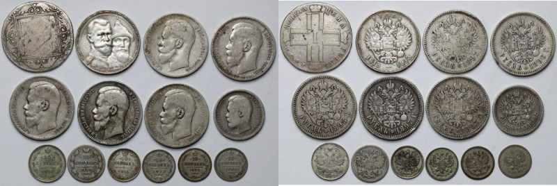 Rosja, Ruble i kopiejki 1801-1916 - zestaw (14szt) Ruble Mikołaja w odmianach 18...