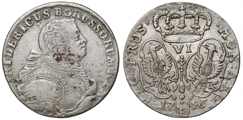 Prusy, Friedrich II, Szóstak 1756-E, Königsberg 
Grade: VF/VF+