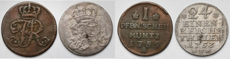 Prusy, Fenig 1752 i 1/24 talara 1753 - zestaw (2szt) 
Grade: 3+, 2