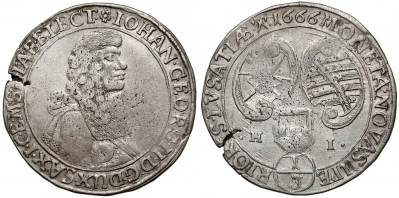 Saksonia, Johann Georg II, 1/3 talara 1666 HI, Budziszyn Ładne. 
 Srebro, średn...