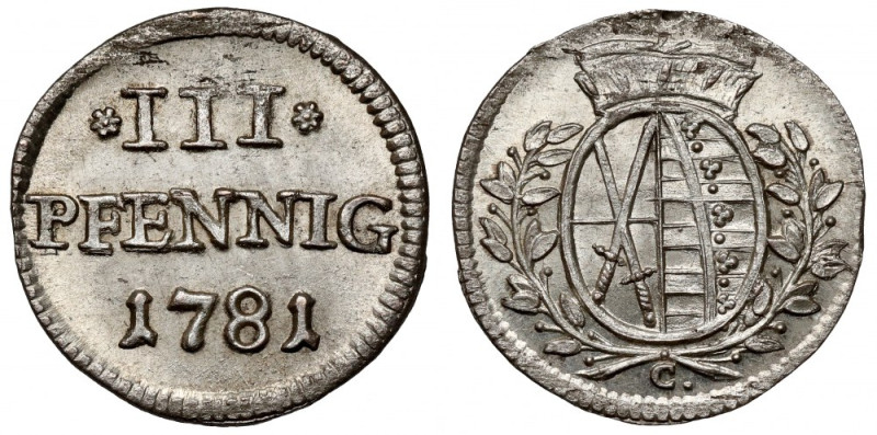 Saksonia, Friedrich August III, 3 fenigi 1781-C 
Grade: UNC/AU