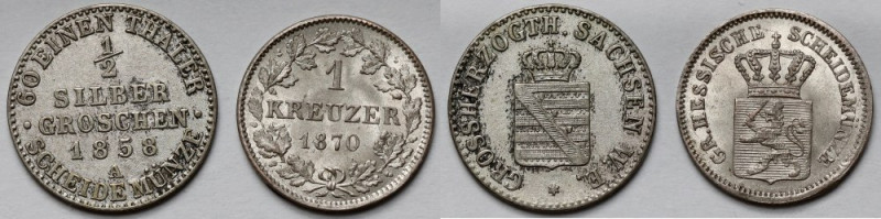 Saksonia i Hesja, 1/2 grosza srebrnego 1858-A i 1 krajcar 1870 - zestaw (2szt) P...