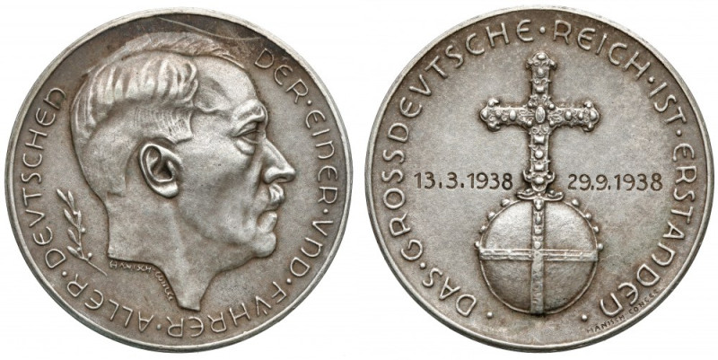 Niemcy, Medal A. Hitler - Aneksja Austrii 1938 Medal upamiętniający podpisanie u...