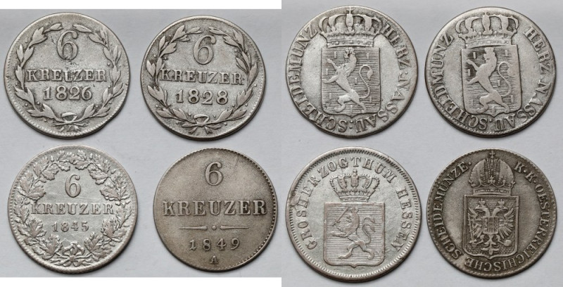 Niemcy i Austria, 6 krajcarów 1826-1849 - zestaw (4szt)