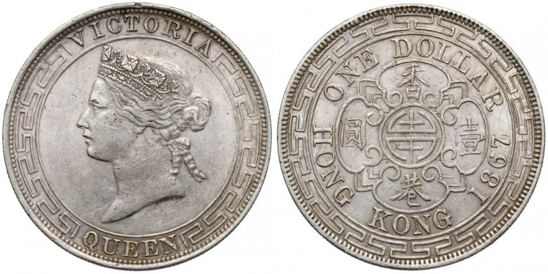 Hong-Kong, Wiktoria, Dolar 1867 Bardzo ładny rewers. 
 Srebro, średnica 38,5 mm...