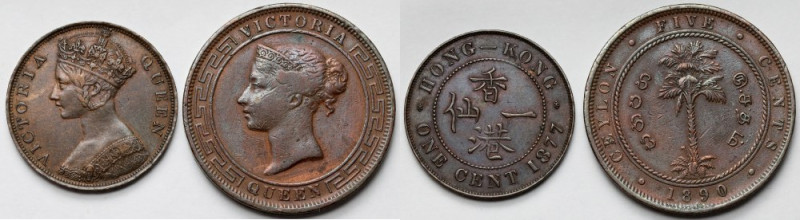 Cejlon i Hongkong, 1-5 centów 1877-1890 - zestaw (2szt) 
Grade: 3, 3+