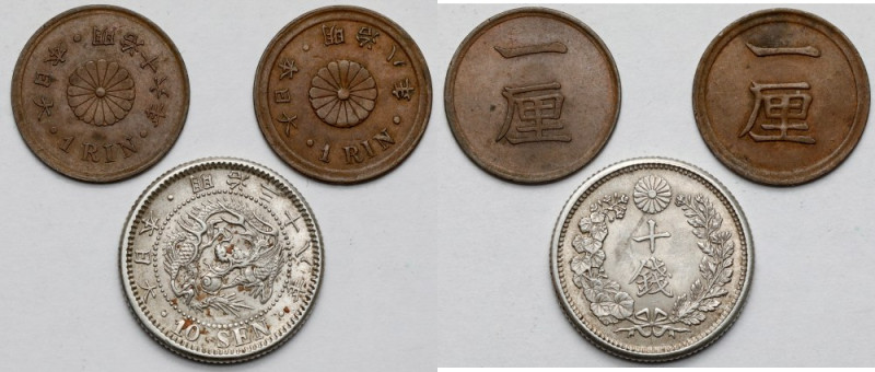 Japonia, 10 sen (1873-1906) i 1 rin (1873-1892) - zestaw (3szt) 
Grade: XF/XF+