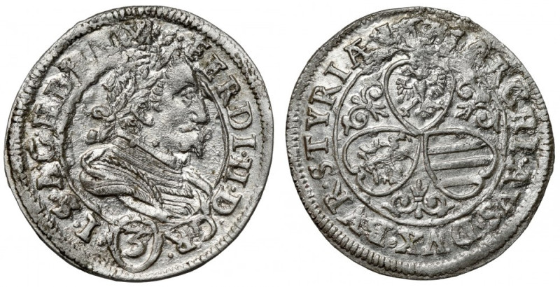 Austria, Ferdynand II, 3 krajcary 1625 (?), Graz Menniczy, ale wytłoczony mocno ...