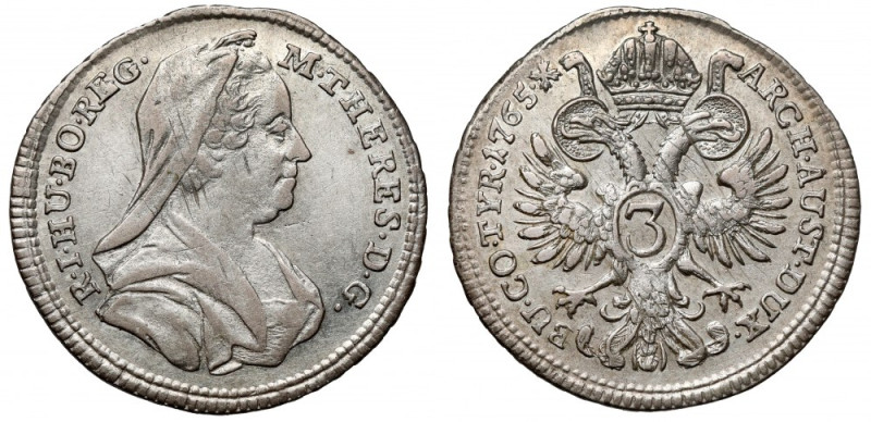 Austria, Maria Teresa, 3 krajcary 1765, Wiedeń 
Grade: VF+/XF