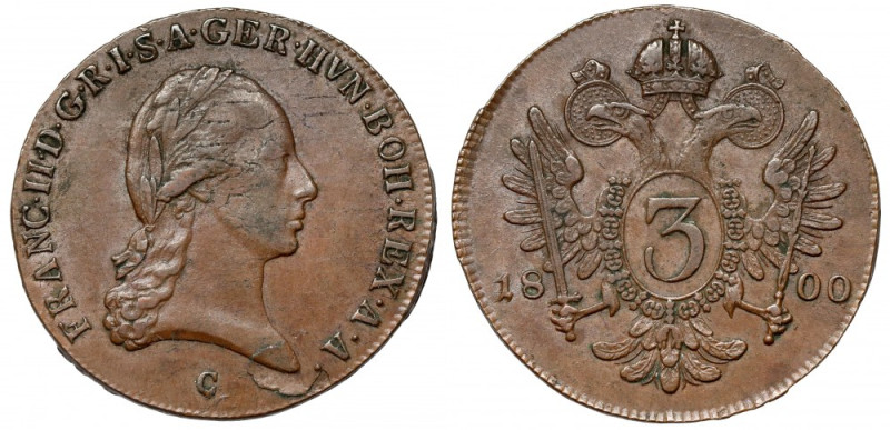 Austria, Franciszek II, 3 krajcary 1800-C, Praga Bardzo ładna powierzchnia. 

...