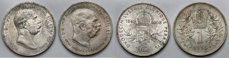 Austria i Węgry, Franciszek Józef I, Korona 1908-1916 - zestaw (2szt) 
Grade: 1...