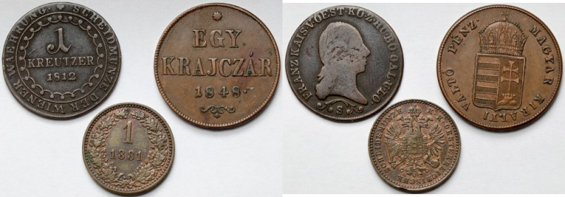 Austria i Węgry, Krajcar 1812-1881 - zestaw (3szt)