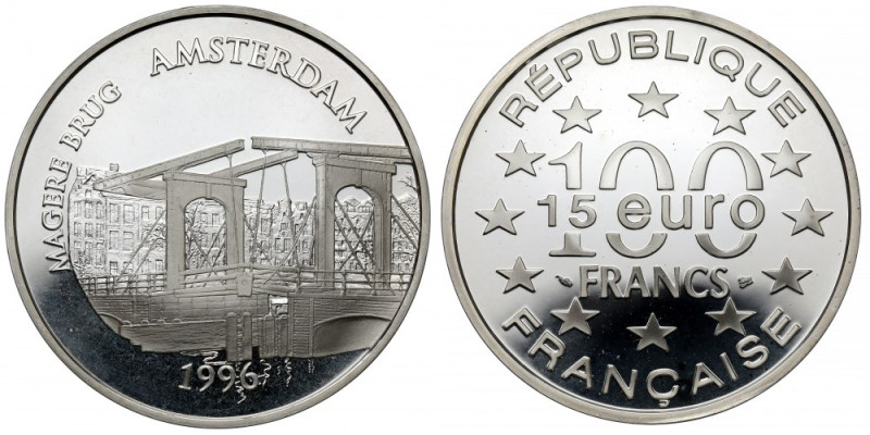 France, 100 francs / 15 euro 1996 - Magere Brug, Amsterdam Menniczy, z lekką pat...