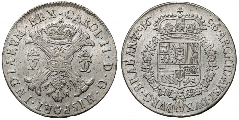 Niderlandy Hiszpańskie, Karol II, 1/2 patagona 1698, Antwerpia - bardzo rzadkie ...