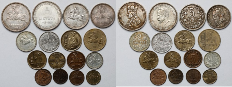 Litwa, 1 litas - 10 litu 1925-1938 + 1x Łotwa - zestaw (16szt)