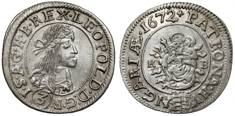 Węgry, Leopold I, 3 krajcary 1672 KB, Kremnica 
Grade: XF