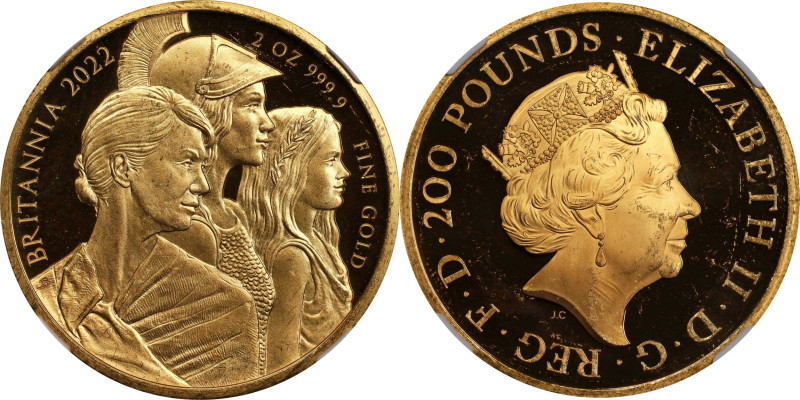 2022 Britannia 2oz Gold 200 Pounds. Three Ages of Women. Queen Elizabeth II. Tri...