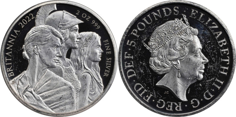 2022 Britannia 2oz Silver 5 Pounds. Three Ages of Women. Queen Elizabeth II. Tri...