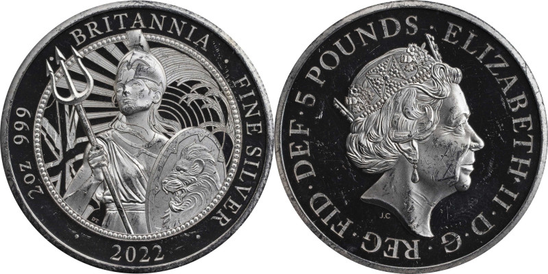 2022 Britannia 2oz Silver 5 Pounds. Commemorative Series. Queen Elizabeth II. Tr...