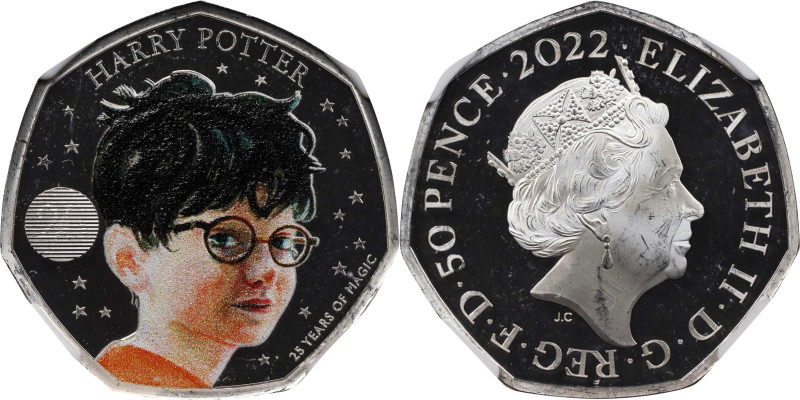 2022 Harry Potter Silver 50 Pence. Philosopher's Stone 25th Anniversary. Coloriz...