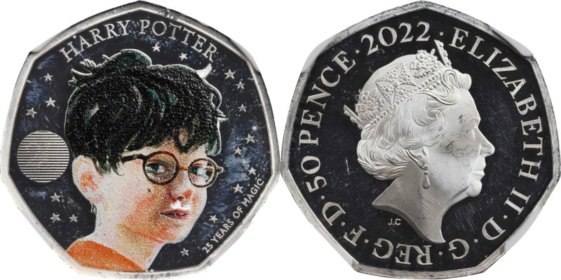 2022 Harry Potter Silver 50 Pence. Philosopher's Stone 25th Anniversary. Coloriz...