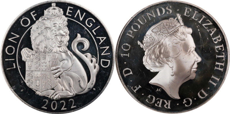 2022 Lion of England 5oz Silver 10 Pounds. Tudor Beasts. Queen Elizabeth II. Tri...