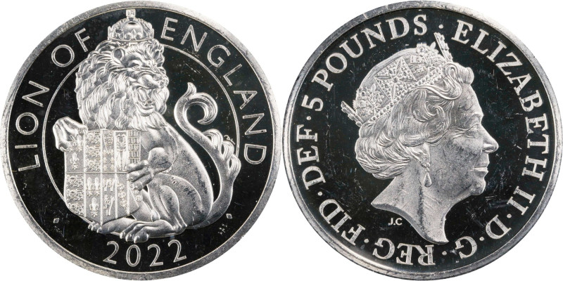 2022 Lion of England 2oz Silver 5 Pounds. Tudor Beasts. Queen Elizabeth II. Tria...