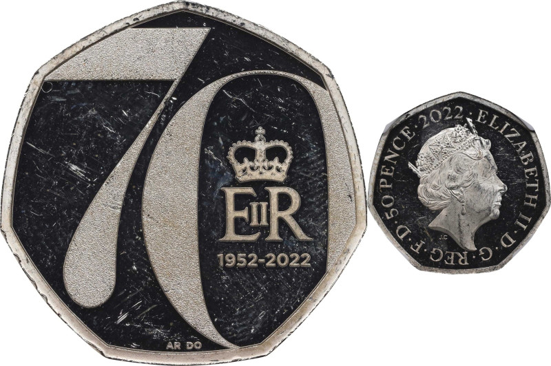 2022 Queen Elizabeth II Platinum Jubilee Piedfort Silver 50 Pence. First Platinu...