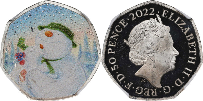 2022 The Snowman and The Snowdog Silver 50 Pence. Colorized. Queen Elizabeth II....