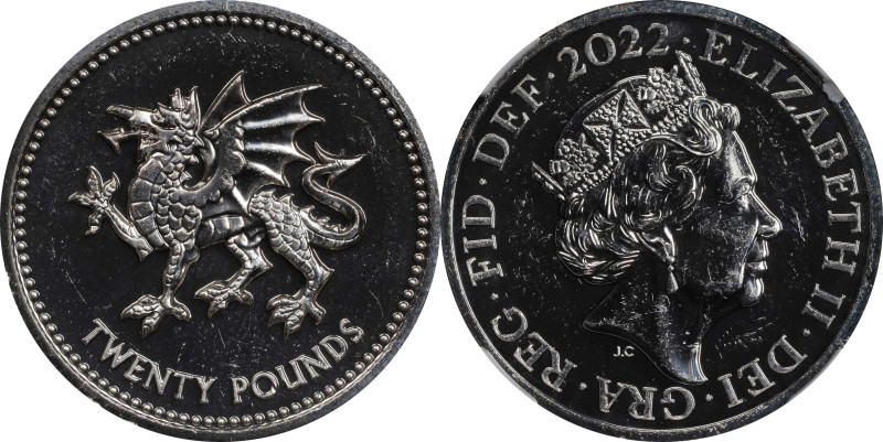 2022 Welsh Dragon Celebration Silver 20 Pounds. Queen Elizabeth II. Trial of the...