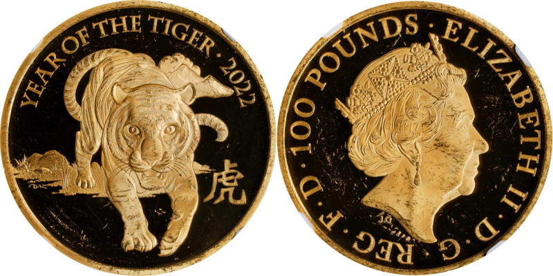 2022 Year of the Tiger 1oz Gold 100 Pounds. Queen Elizabeth II. Trial of the Pyx...