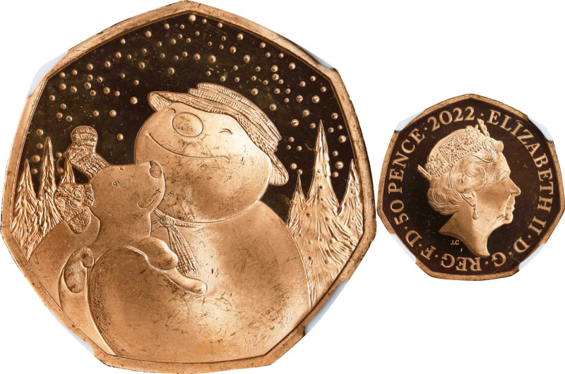 2022 The Snowman and The Snowdog Gold and Silver 50 Pence Set (2 Pieces). Queen ...