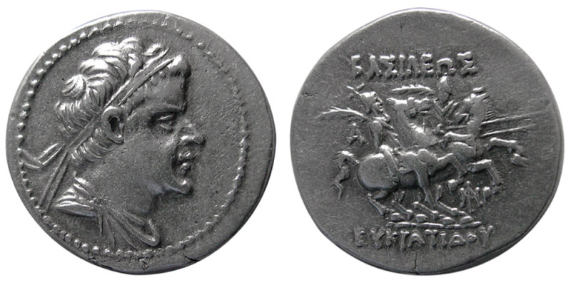 BAKTRIAN KINGS, Eukratides I. 170-145 BC. AR Drachm (4.18 gm; 19 mm). Diademed, ...