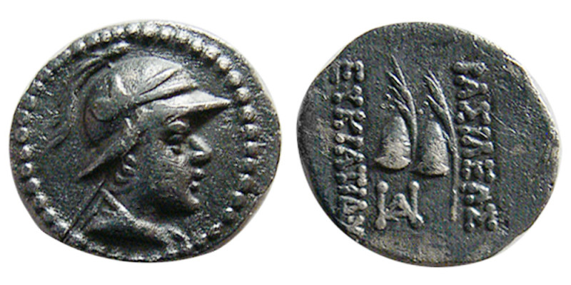 KINGS of BAKTRIA. Eukratides I. ca. 170-145 BC. AR Obol (0.66 gm; 11 mm). Diadem...