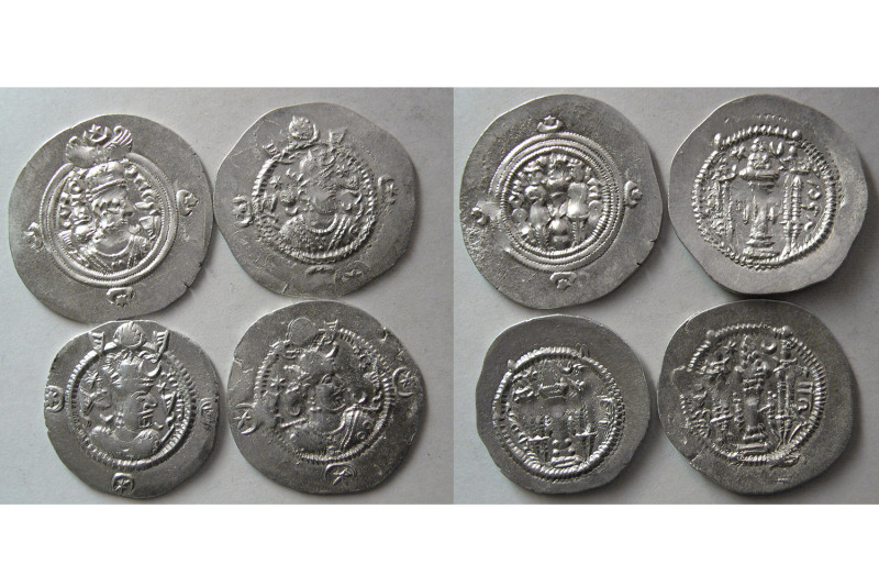 GROUP LOT of 4 SASANIAN KINGS Silver Drachms. Lot inculdes 1 Khusro II and 3 Kav...