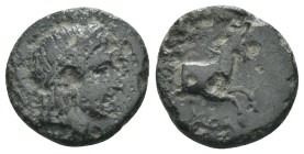 Aeolis. Aigai. (2.-1. Century BC). Bronze Æ. Obv: head of Apollo right. Rev: forepart of horse right. Weight 1.88 gr - Diameter 12 mm