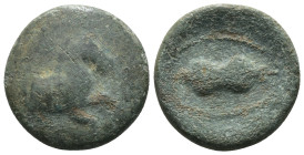 Aeolis. Kyme. (3. Century BC). Bronze Æ. obv: forepart of horse right. Rev: Oinochoe. Weight 4.78 gr - Diameter 18 mm