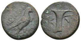 Aeolis. Kyme. (320-250 BC) Bronze Æ. Obv: eagle seated left. Rev: Oinochoe. Weight 3.50 gr - Diameter 17 mm