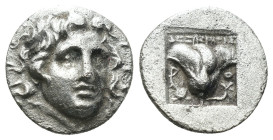 Caria. Rhodos. (305-275 BC) AR Obol. Obv: head of Helius facing. Rev: rose. Weight 1.40 gr - Diameter 12 mm