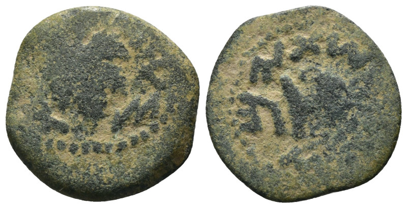 Judea. 1. revolt. (67-68 AD). Æ Prutah. Obv: amphora. Rev: vine leaf. Weight 2.7...