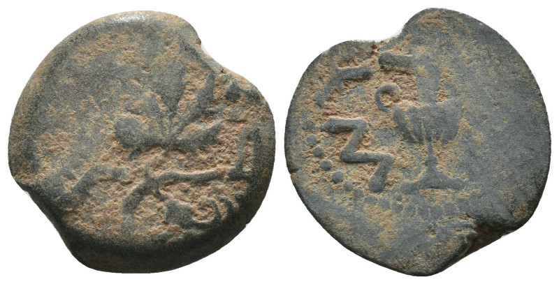 Judea. 1. revolt. (67-68 AD). Æ Prutah. Obv: amphora. Rev: vine leaf. Weight 2.7...