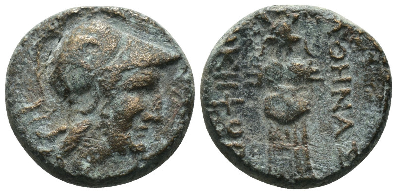 Mysia. Pergamon. (200-133 BC). Bronze Æ. Obv: helmeted head of Athena right. Rev...