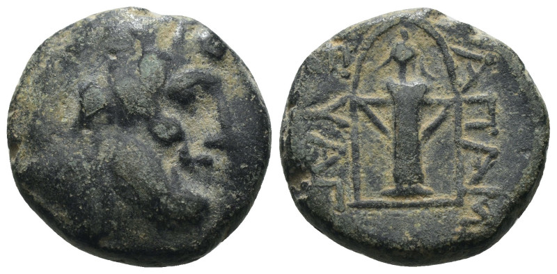 Phyrgia. Apameia. (88-40 BC) Æ Bronze. Obv: laureate head of Zeus right. Rev: fa...